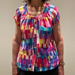 Colourful, silk, summer blouse by Jones New York Collection Petite